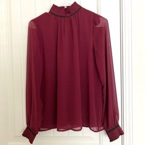 Merlot Boutique Blouse with Sheer Sleeves